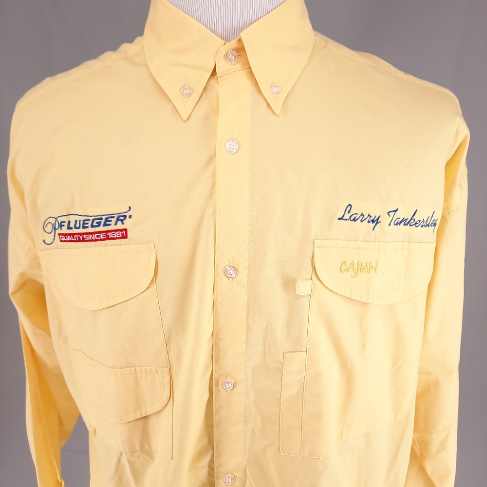 Larry Tankersley Pflueger Yellow Fishing Shirt Men's XL Vented Long Sleeve USA
